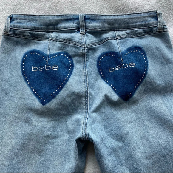 Bebe Heartbreaker Women's Skinny Jeans Light Wash Blue Heart Rhinestone Size 30 - Picture 11 of 11